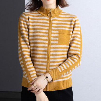 Women's cardigan with stand-up collar and zipper NOVAE
