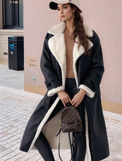 Women's Warm Extra-Long Coat with Faux Fur Collar NOVAE