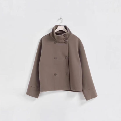 Women's Fashionable Cropped Jacket with High Collar and Double Button Placket NOVAE