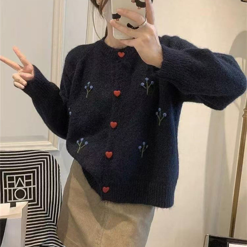 Women's cozy cardigan with hearts and floral embroidery NOVAE