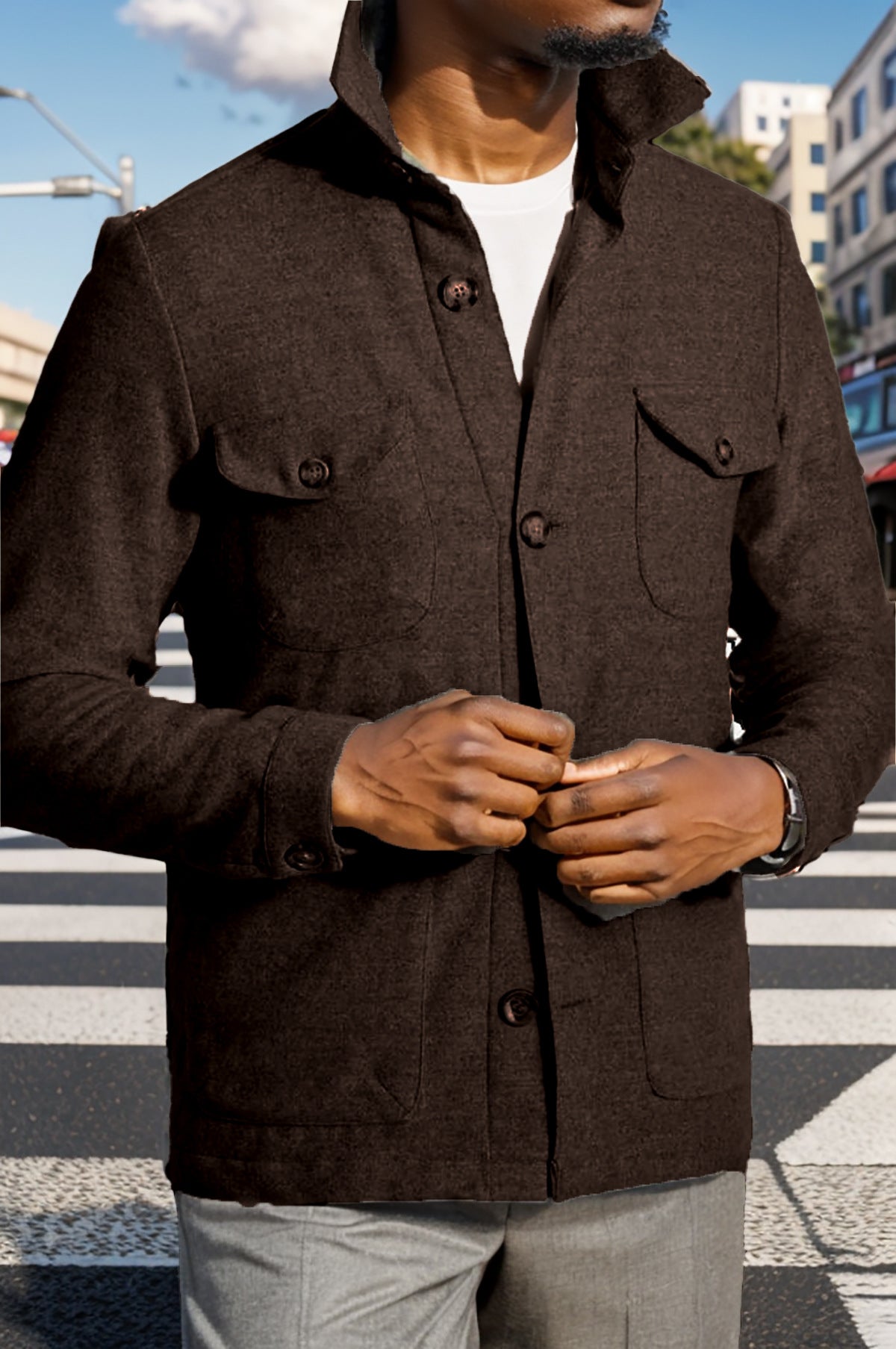Men's timeless utility jacket with practical pockets and stand-up collar NOVAE