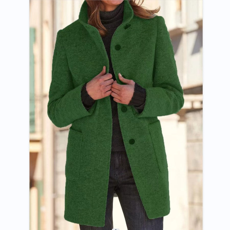 Women's elegant wool coat with a modern cut and practical pockets NOVAE