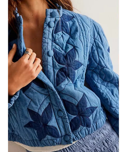 Women's quilted bomber jacket with floral design and elasticated cuffs NOVAE