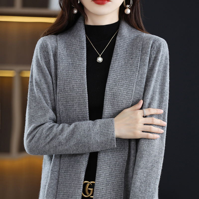 Women's cardigan with elegant ribbed texture and open cut NOVAE