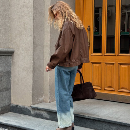 Women's fashionable leather jacket with oversized cut and practical pockets NOVAE