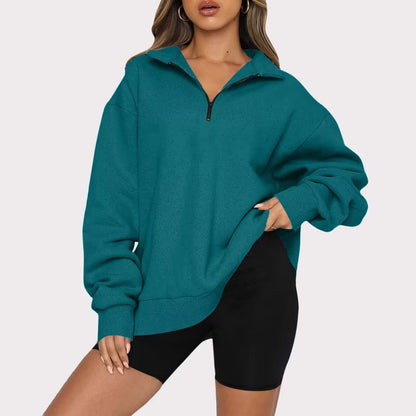 Women's fashionable oversized sweater with short zipper and casual sleeves NOVAE