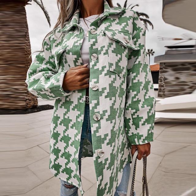 Women's oversized shirt jacket in a modern houndstooth design NOVAE