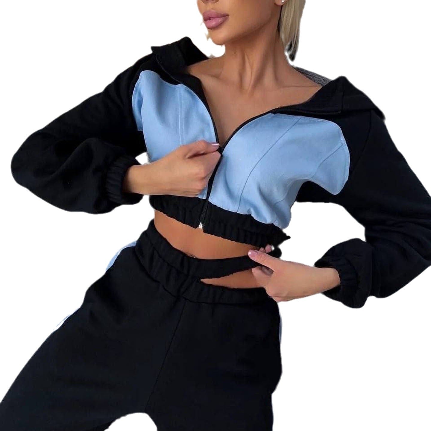 Women's cropped hooded jacket with innovative zipper and elasticated waistband NOVAE