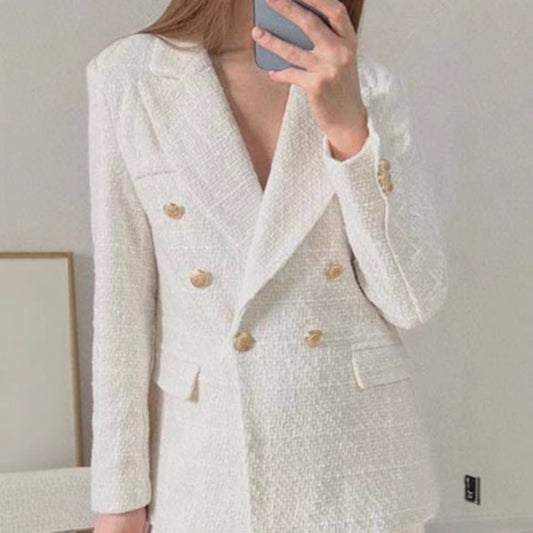 Women's tweed blazer jacket with double button placket and elegant cut NOVAE