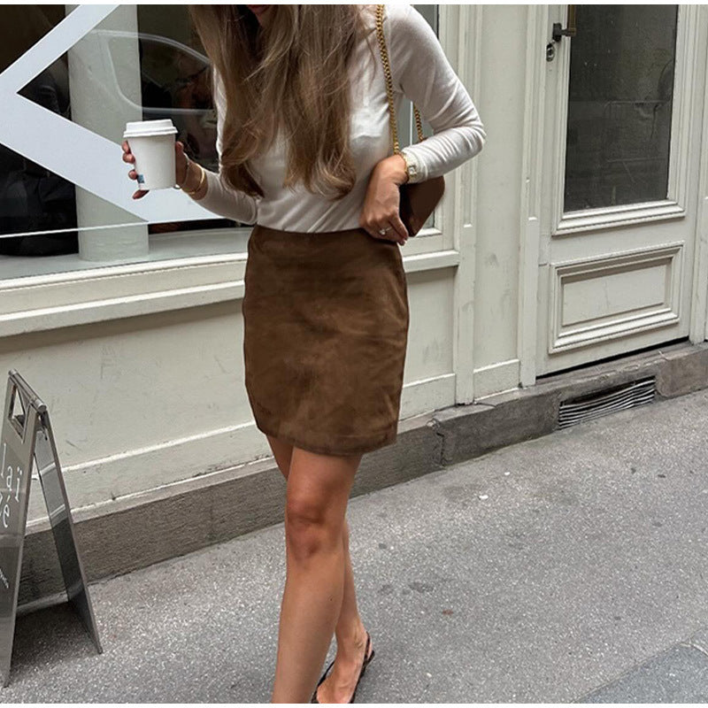 Women's elegant suede skirt in a minimalist design NOVAE