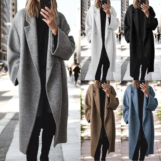 Women's classic oversized coat with double button closure and wide lapel NOVAE
