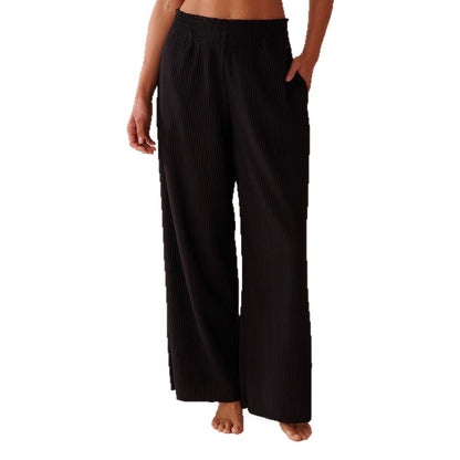 Women's wide-leg pleated trousers with elasticated waistband and side pockets NOVAE