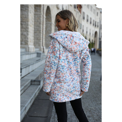 Women's cozy fleece jacket with hood NOVAE