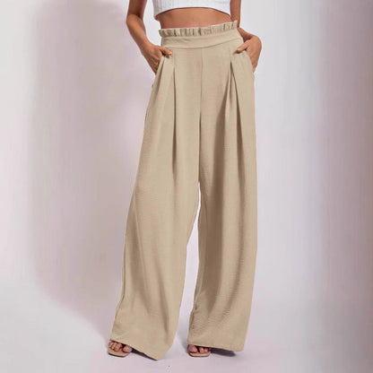Women's wide-leg high-waisted trousers with pleats and elasticated waistband NOVAE