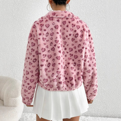 Women's fleece jacket with fashionable leopard print NOVAE