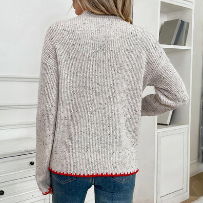 Women's knitted sweater with heart appliqué and decorative hem NOVAE