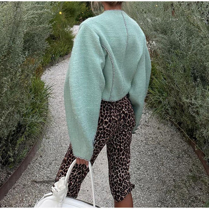 Women's cropped jacket with voluminous sleeves and decorative buttons NOVAE