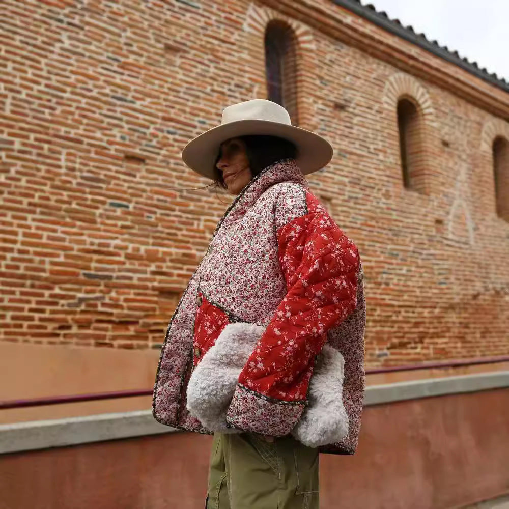 Women's quilted blazer jacket with floral pattern NOVAE