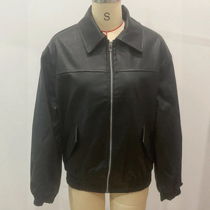 Women's casual leather jacket with elasticated hem and practical pockets NOVAE