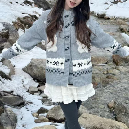 Women's patterned cardigan with animal motif and button details NOVAE