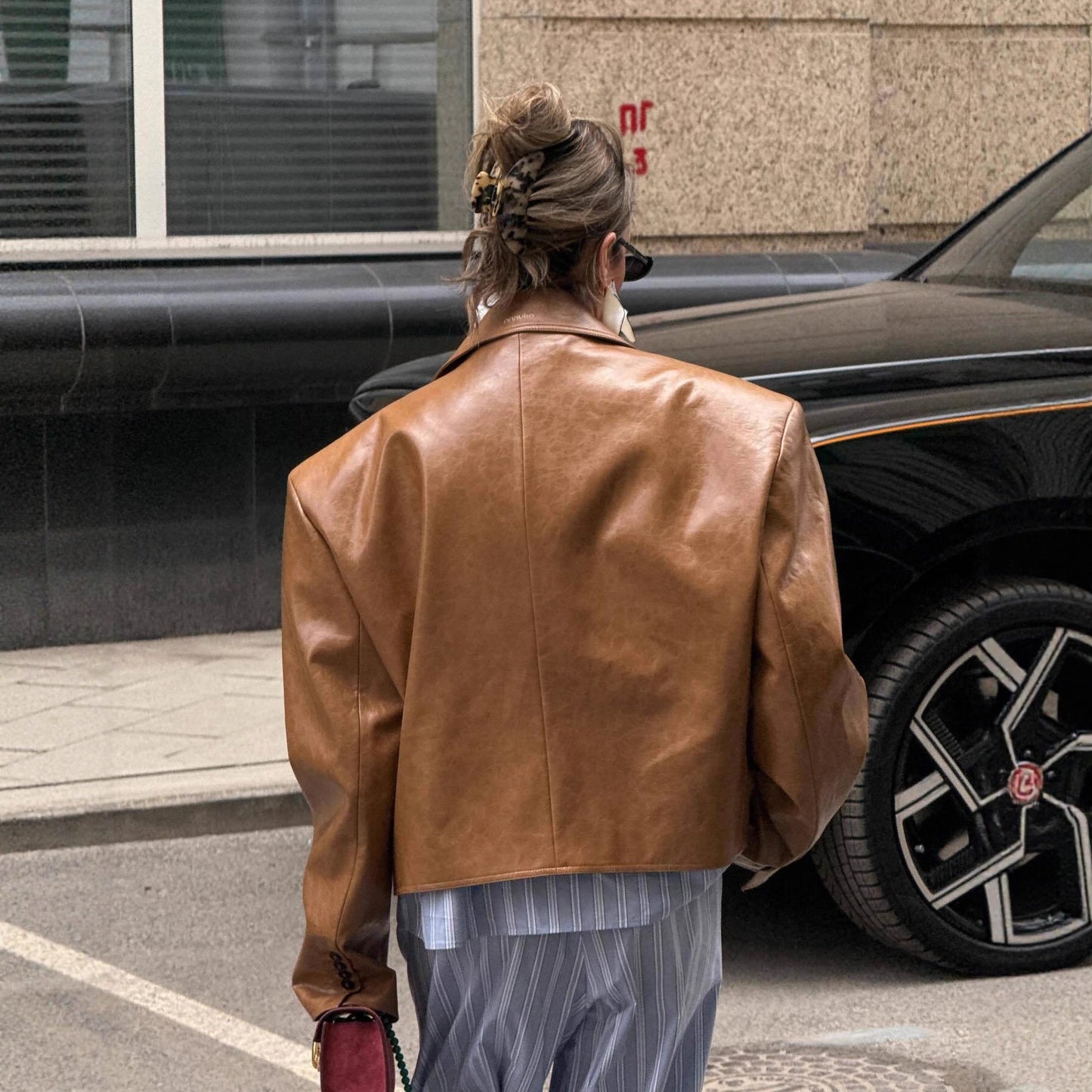 Women's oversized faux leather jacket with structured details NOVAE