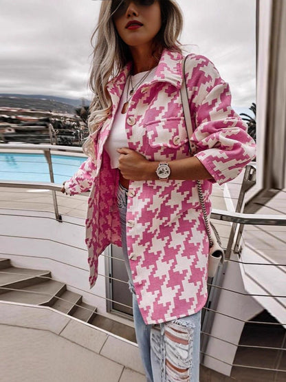 Women's oversized shirt jacket in a modern houndstooth design NOVAE