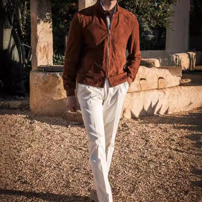 Men's high-quality suede jacket with a peaked collar NOVAE