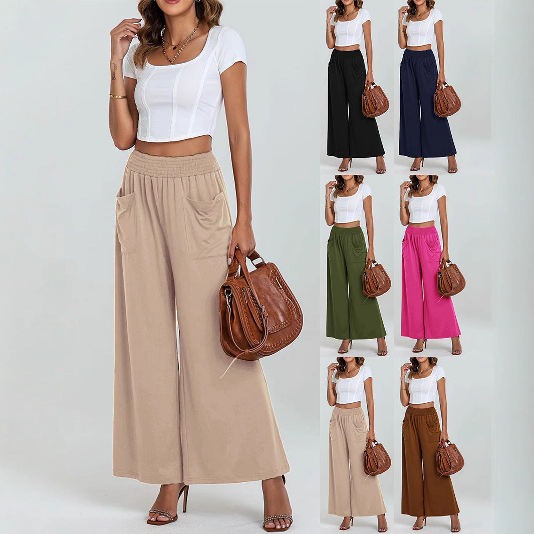Women's wide-leg palazzo trousers with elasticated waistband and practical pockets NOVAE
