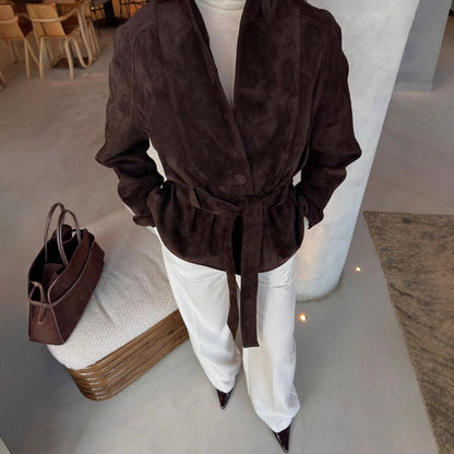 Women's elegant soft blazer-style jacket with waist belt NOVAE