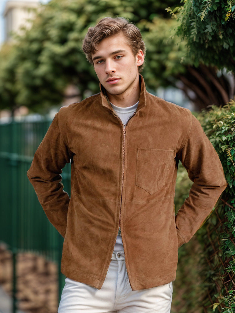 Men's stylish and casual suede jacket with stand-up collar NOVAE