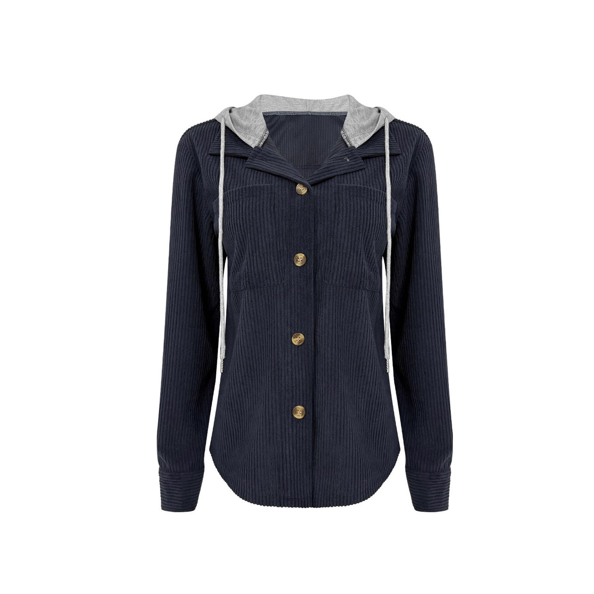 Women's Casual Long Jacket with Hood and Button Details NOVAE