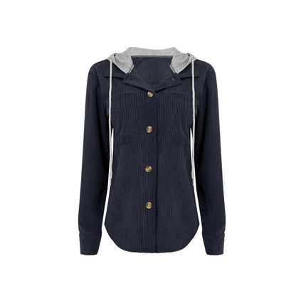 Women's Casual Long Jacket with Hood and Button Details NOVAE