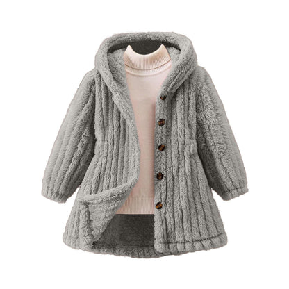 Women's Cozy Teddy Jacket with Hood and Button Closure NOVAE