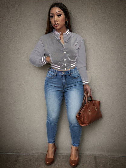 Women's cropped bomber jacket with sporty accents and a casual cut NOVAE