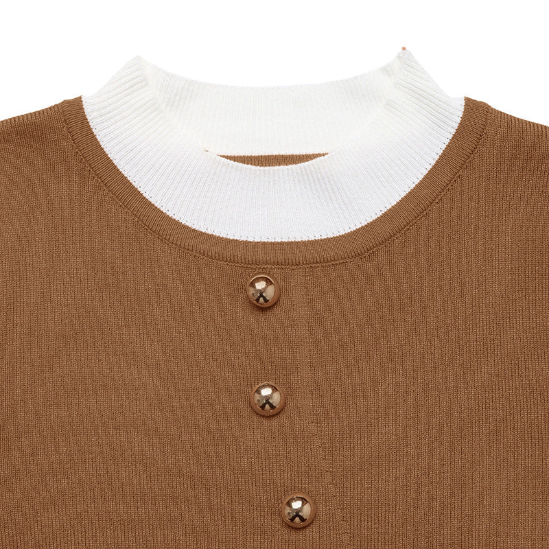 Women's Elegant Knit Top with Contrasting Shirt Collar NOVAE