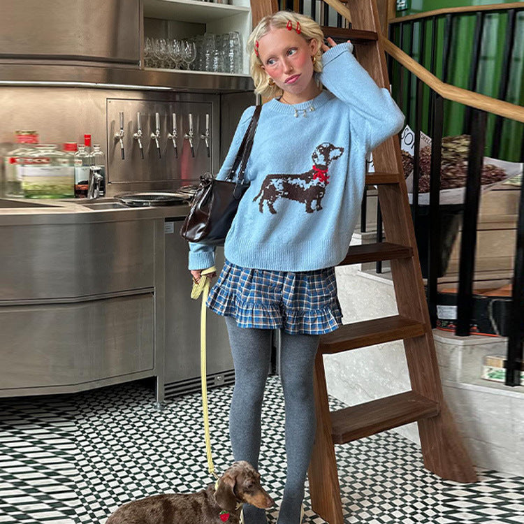 Women's sweatshirt with playful dog motif and ribbed sleeves NOVAE