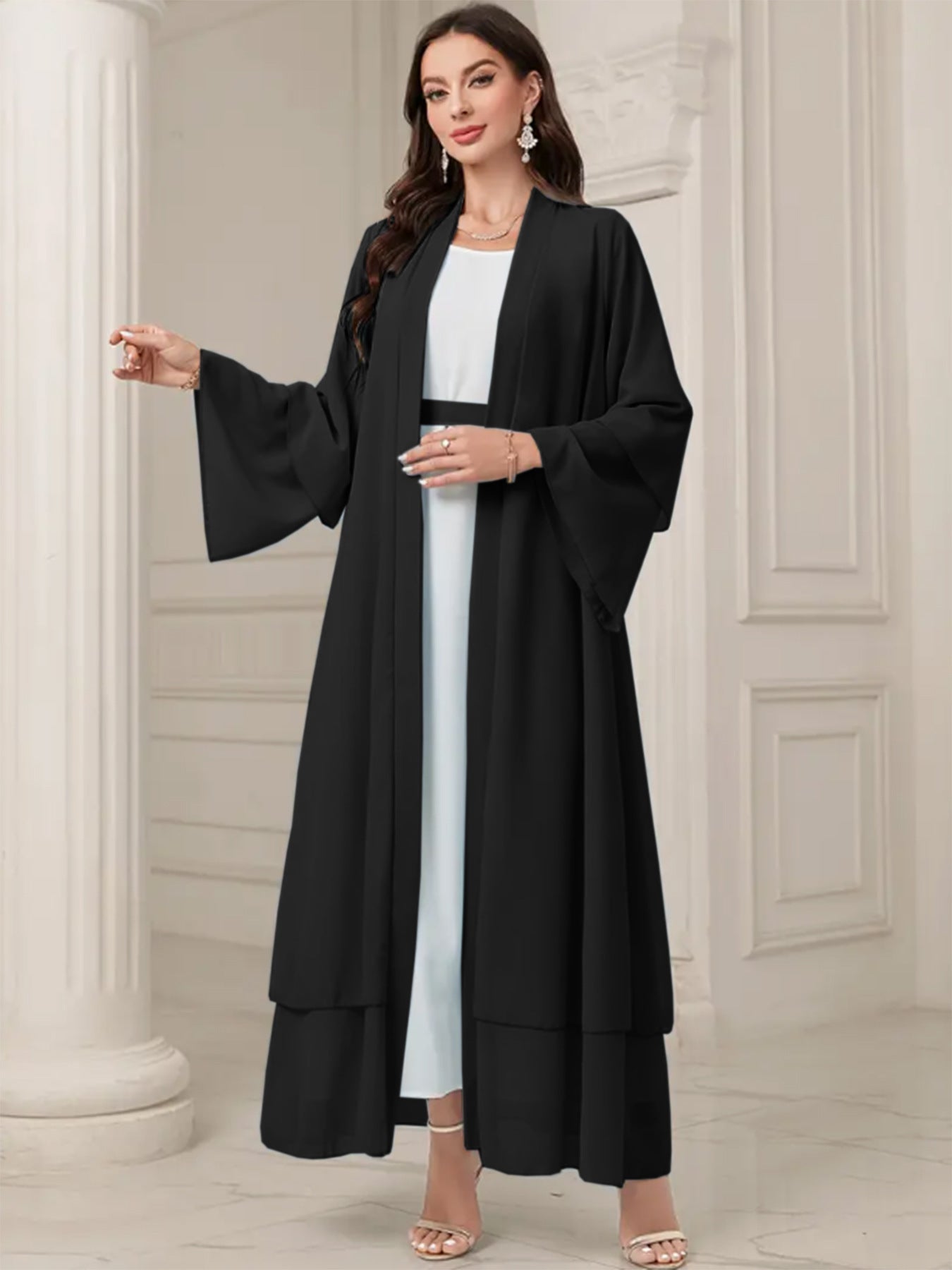 Women's Elegant Long Kimono Jacket in Flowing Fabric with a Wide Fit NOVAE