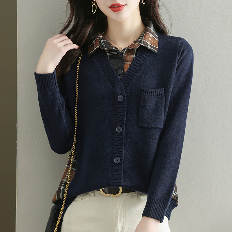 Women's cardigan with V-neck and practical chest pocket NOVAE