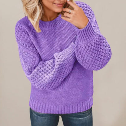 Women's chunky knit sweater with voluminous sleeves and textured design NOVAE