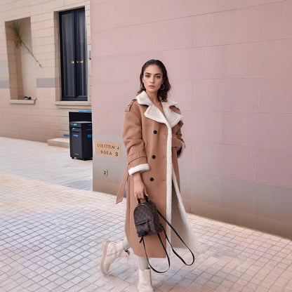 Women's Warm Extra-Long Coat with Faux Fur Collar NOVAE