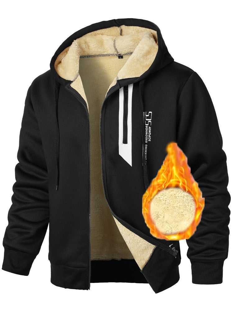 Men's fleece hooded jacket with warm lining and practical zipped pockets NOVAE