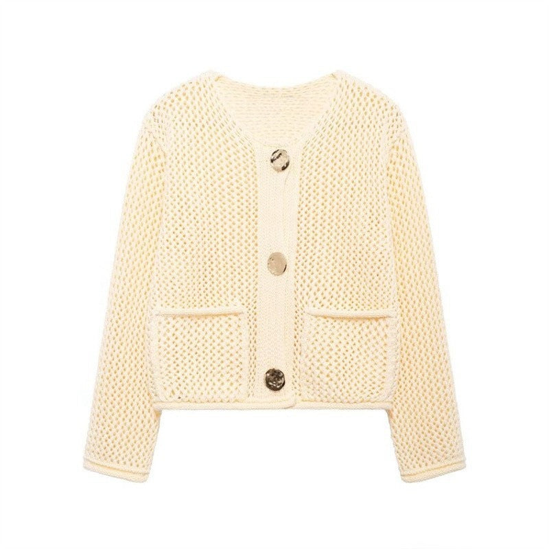 Women's cardigan with open knit structure and comfortable pockets NOVAE
