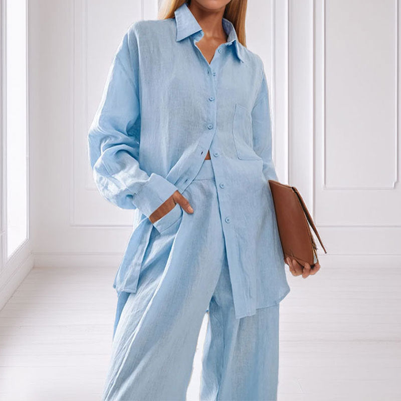 Women's casual linen shirt and trousers set NOVAE