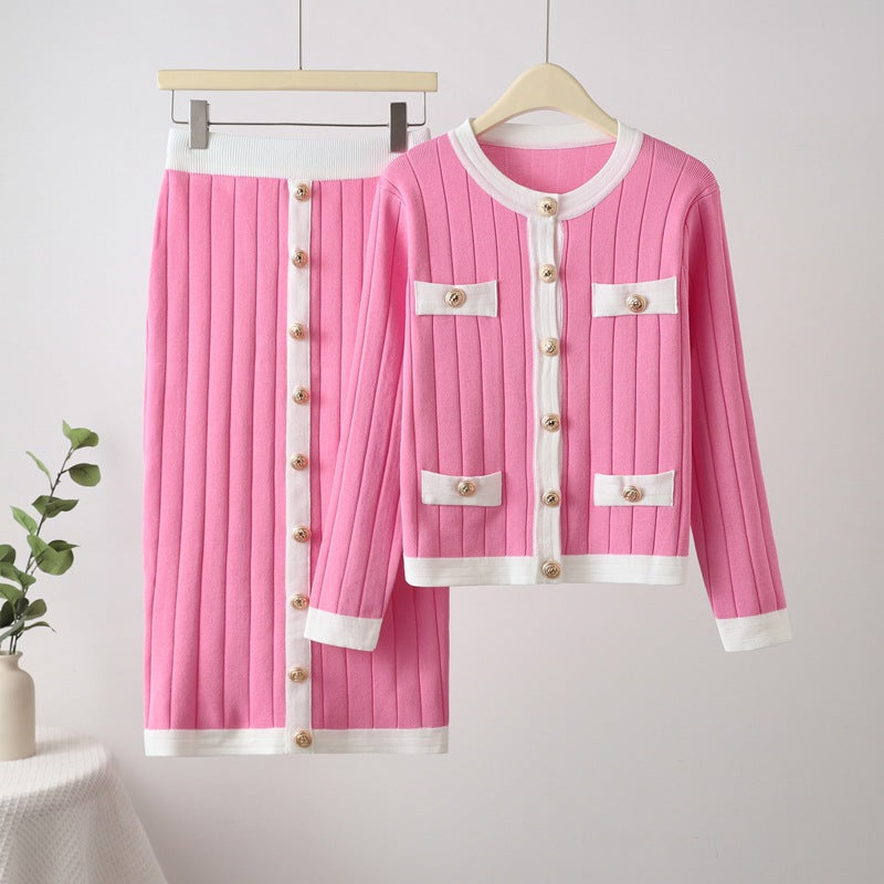 Women's stylish knit ensemble with decorative buttons and pockets NOVAE