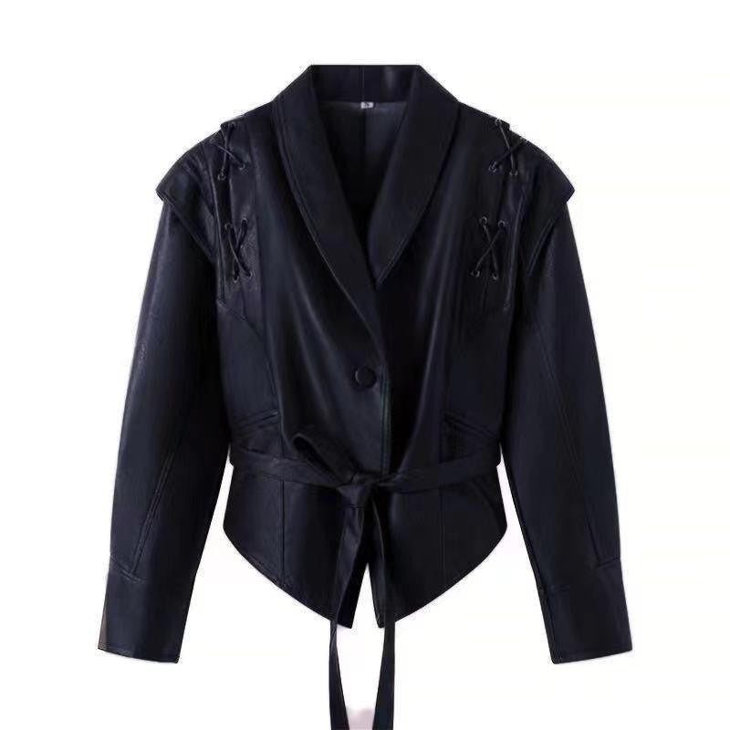 Women's elegant faux leather wrap jacket with decorative details NOVAE