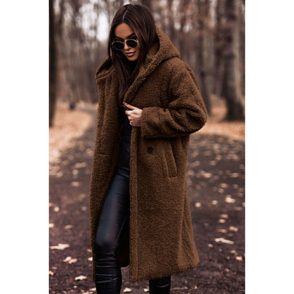 Women's cozy teddy coat with hood and button closure NOVAE