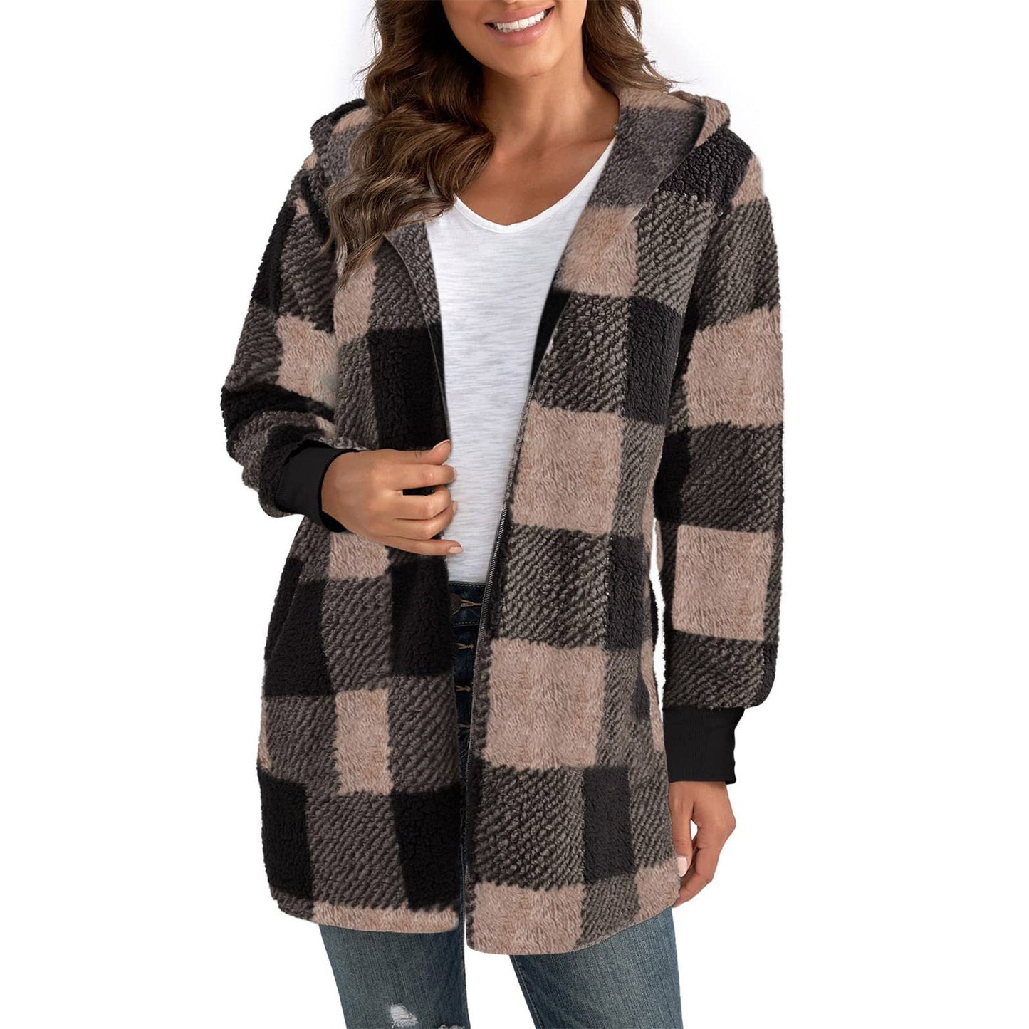 Women's cozy plaid jacket with soft material and relaxed fit NOVAE