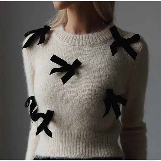 Women's knitted sweater with decorative bows NOVAE