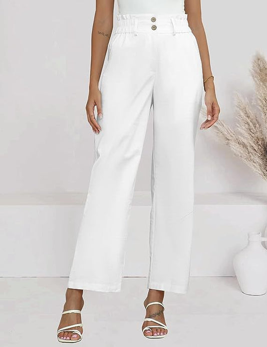Women's wide-leg palazzo trousers with elasticated waistband and practical button details NOVAE