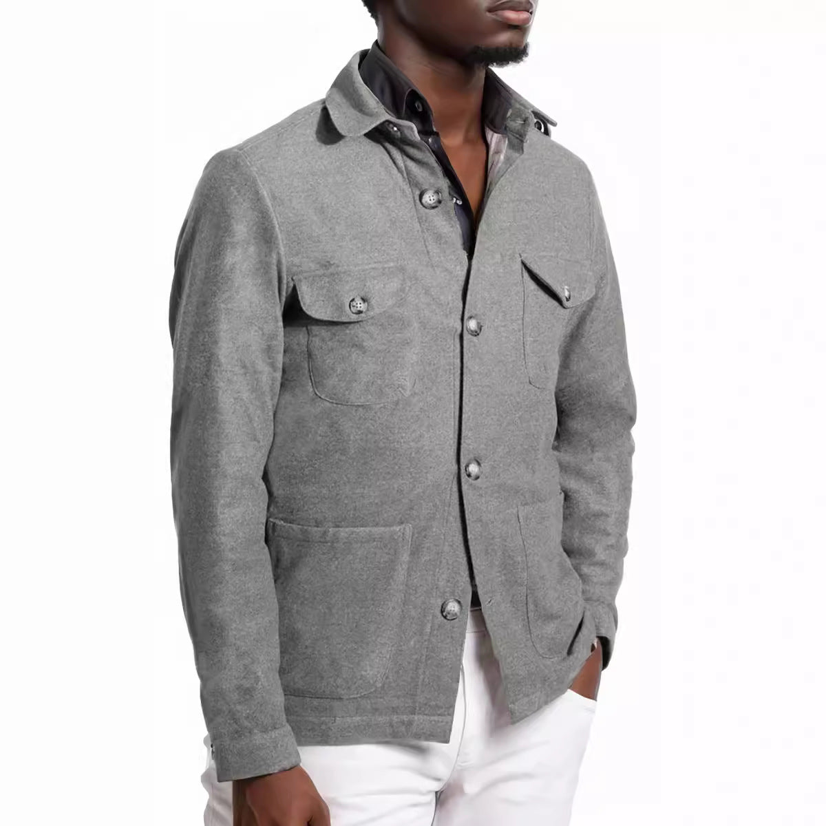 Men's timeless utility jacket with practical pockets and stand-up collar NOVAE